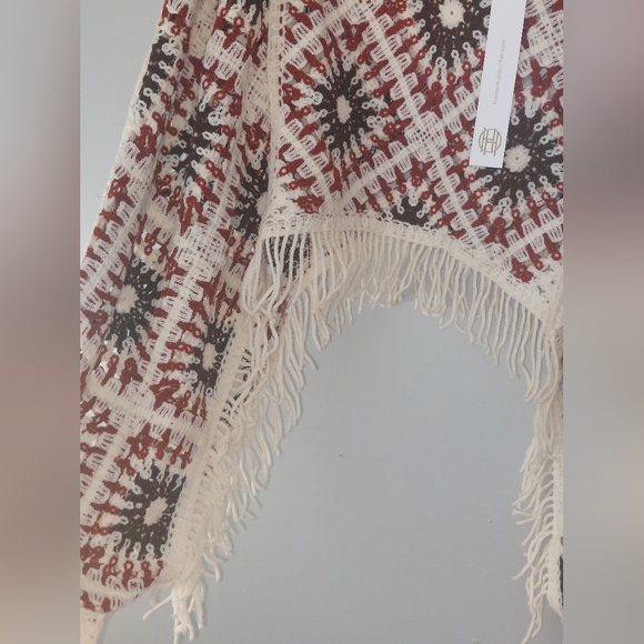 NWT House of Harlow fringe GRANNY Square poncho style Hippie shirt bouse top - Picture 4 of 7